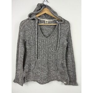 Roxy Hooded Knit Pullover Sweater Gray Space Dye Kangaroo Pocket Women Medium